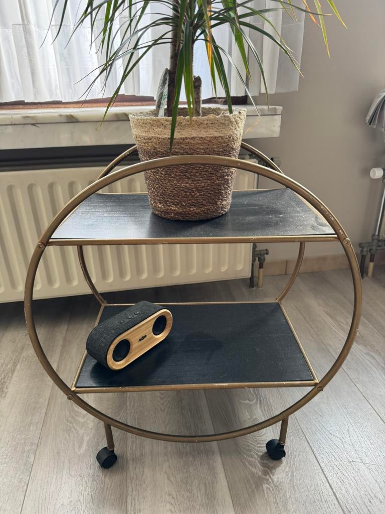 Vintage bijzet tafel / rond tafeltje op wieltjes, Huis en Inrichting, Ophalen, Gebruikt