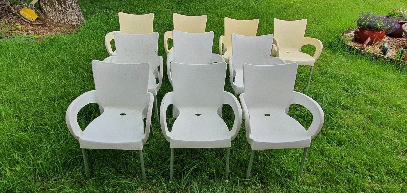 Chaises de terrasse de couleur blanche, Tuin en Terras, Tuinstoelen, Gebruikt, Plastic, Stapelbaar