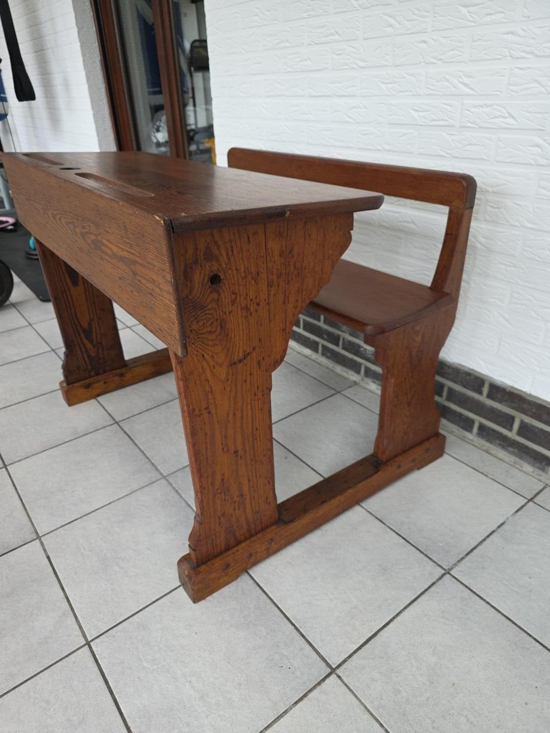 Authentieke oude massief houten schoolbank, Antiek en Kunst, Ophalen