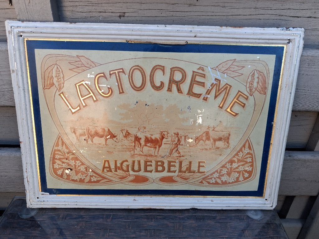 oud blikken bord   LACTOCREME....jaren 40, Verzamelen, Ophalen of Verzenden, Gebruikt, Reclamebord