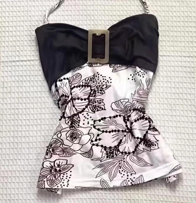 Retro punk halter top Amerikaanse stijl met bloemen print, Verzenden, Nieuw, Maat 36 (S)