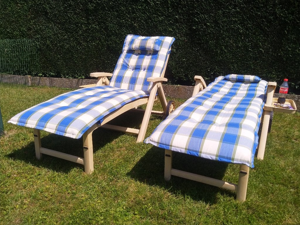 2 Nette ligstoelen Hartmann Prestige Selection, Jardin & Terrasse, Chaises longues, Comme neuf, Plastique, Pliant, Réglable, Mobile