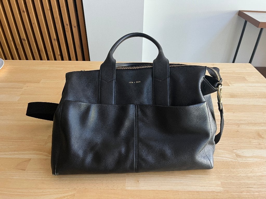 JEM + BEA luxe lederen luiertas/verzorgingstas – zwart, Schoudertas functie, Gebruikt, Zwart, Ophalen