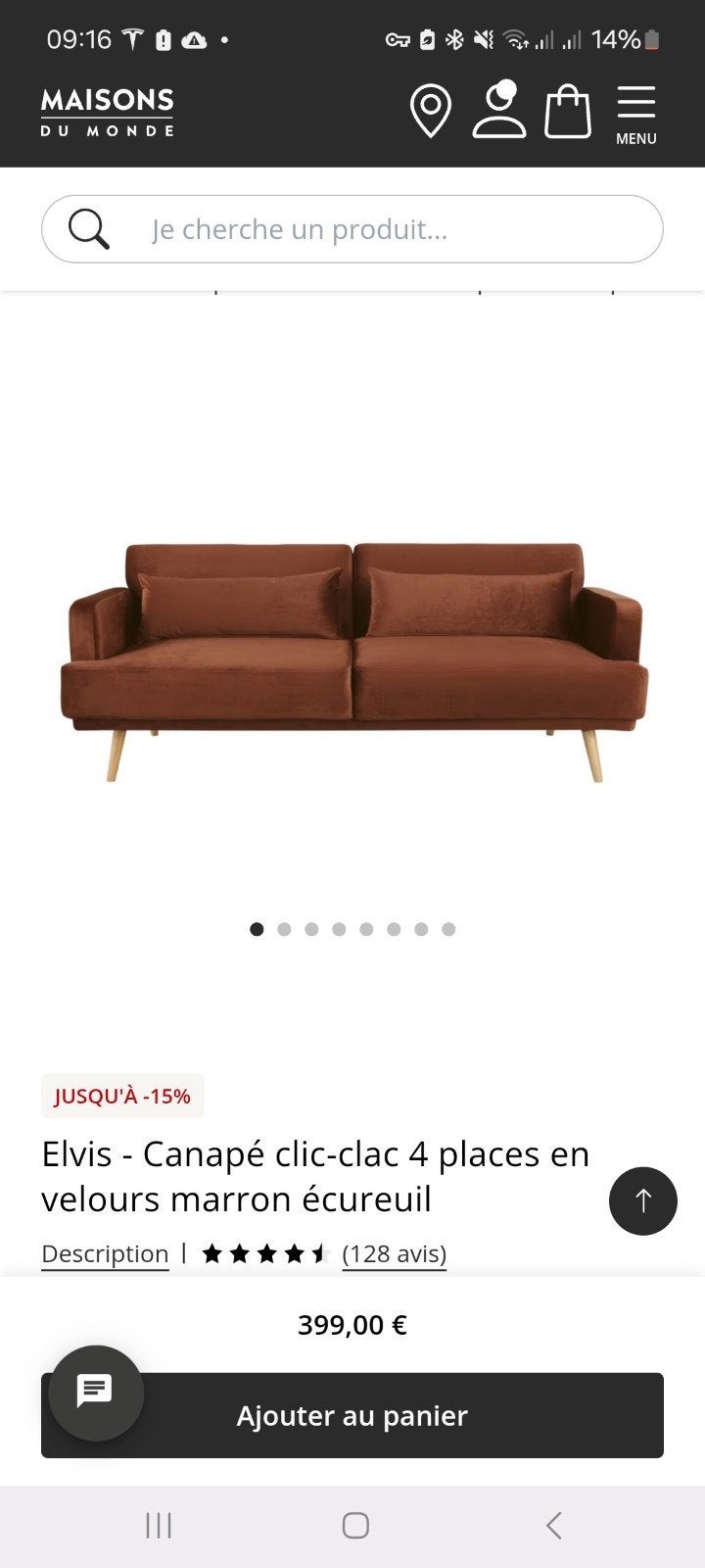 Elvis - Squirrel Brown Fluwelen 4-zitsbank met Click Clack