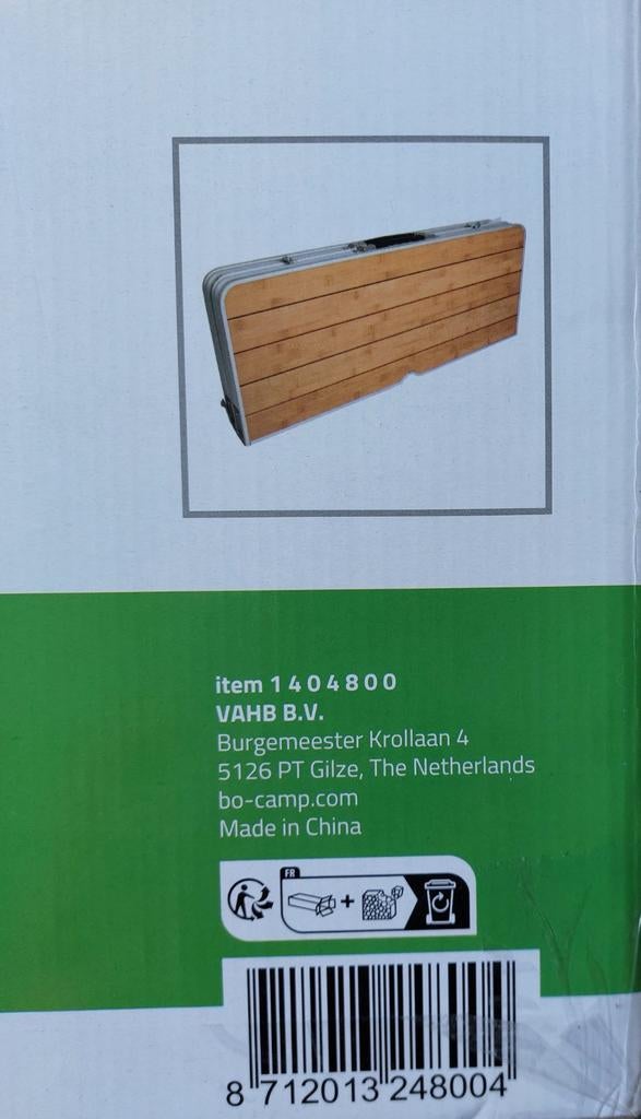 Nieuwe opplooibare picknick tafel 4 pers bamboo 136x85x67cm., Tuin en Terras, Ophalen, Inklapbaar, Rechthoekig, Nieuw