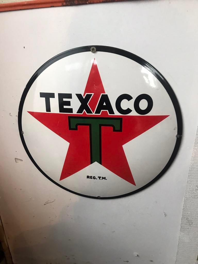 Texaco emaille reclamebord, Verzamelen, Ophalen of Verzenden, Zo goed als nieuw, Reclamebord