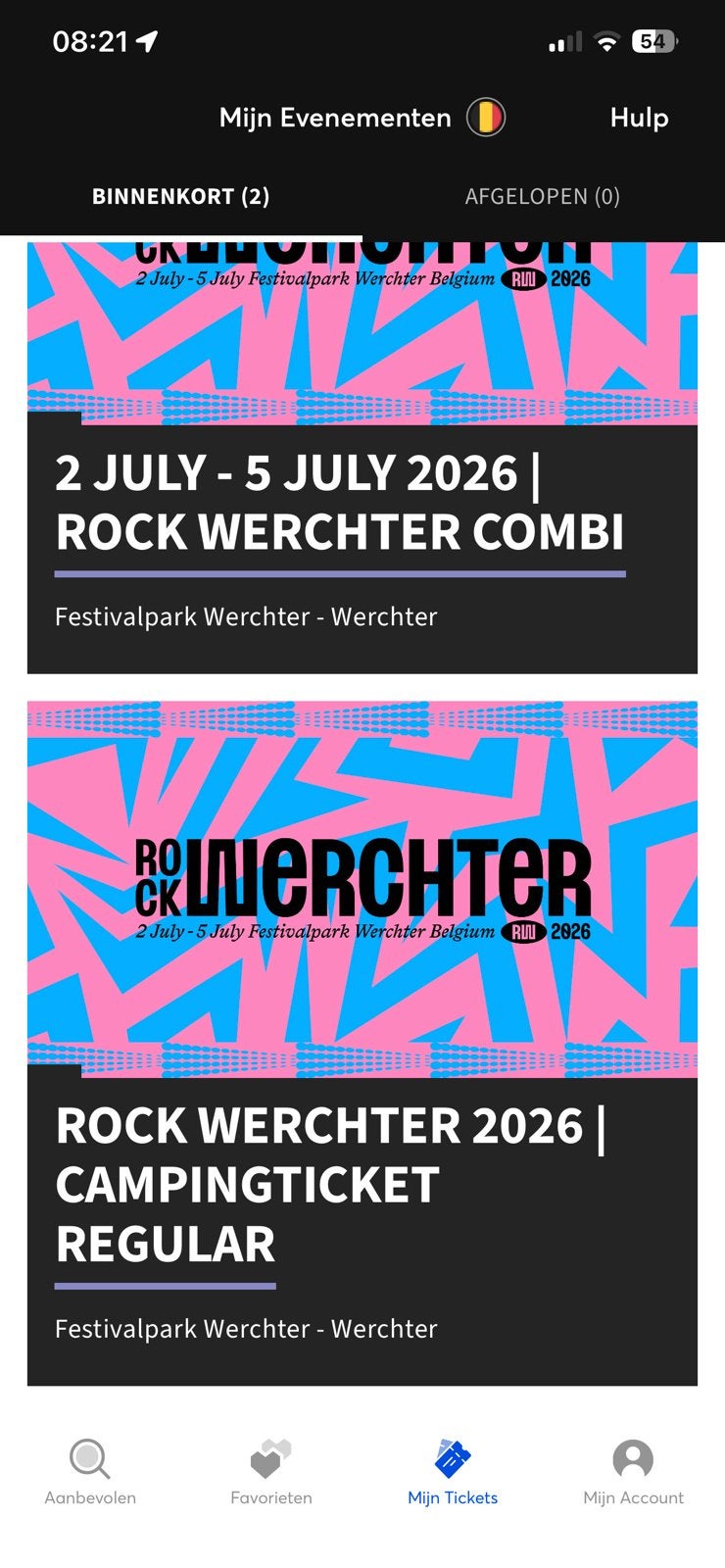 Rock werchter Camping ticket 4 dagen