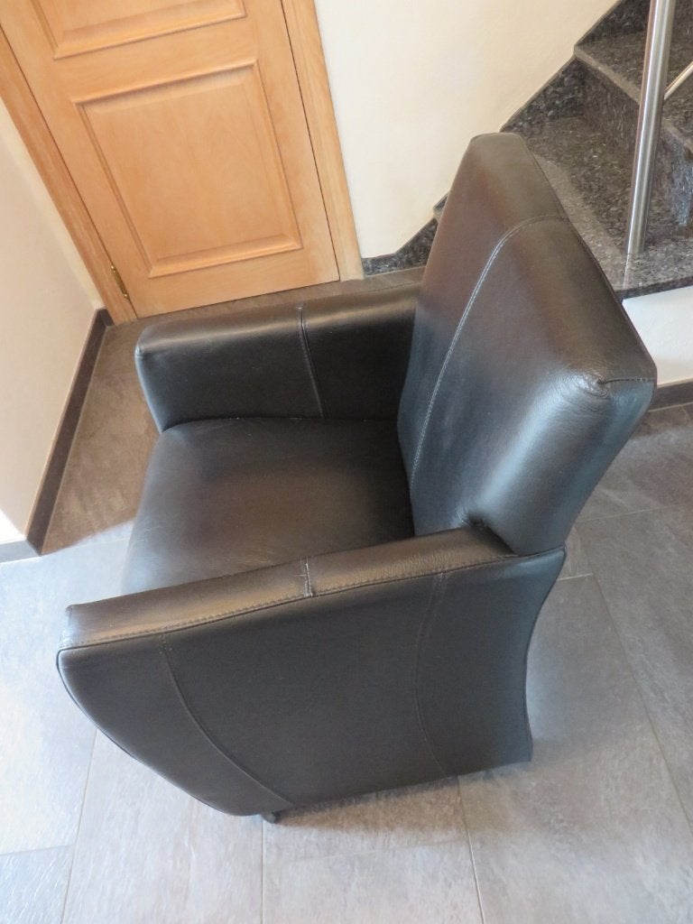 Fauteuil à roulettes en cuir marron en bon état., Moins de 75 cm, Comme neuf, Enlèvement, 50 à 75 cm