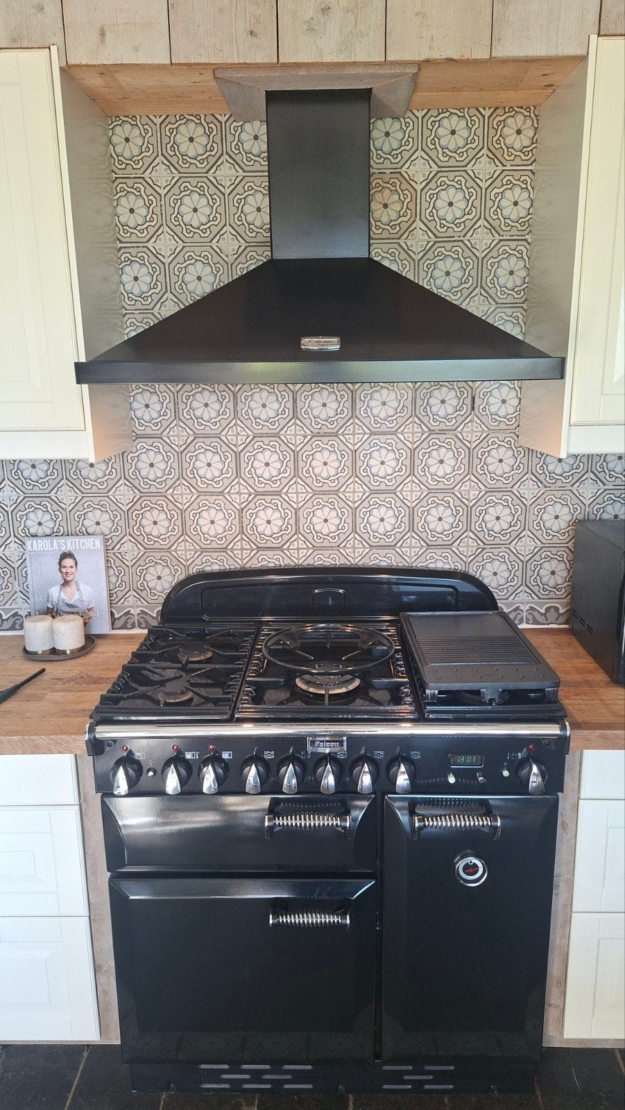 falcon elan gasvuur en oven 90cm met dampkap falcon, Electroménager, Gaz, Comme neuf, 5 zones de cuisson ou plus, 90 à 95 cm