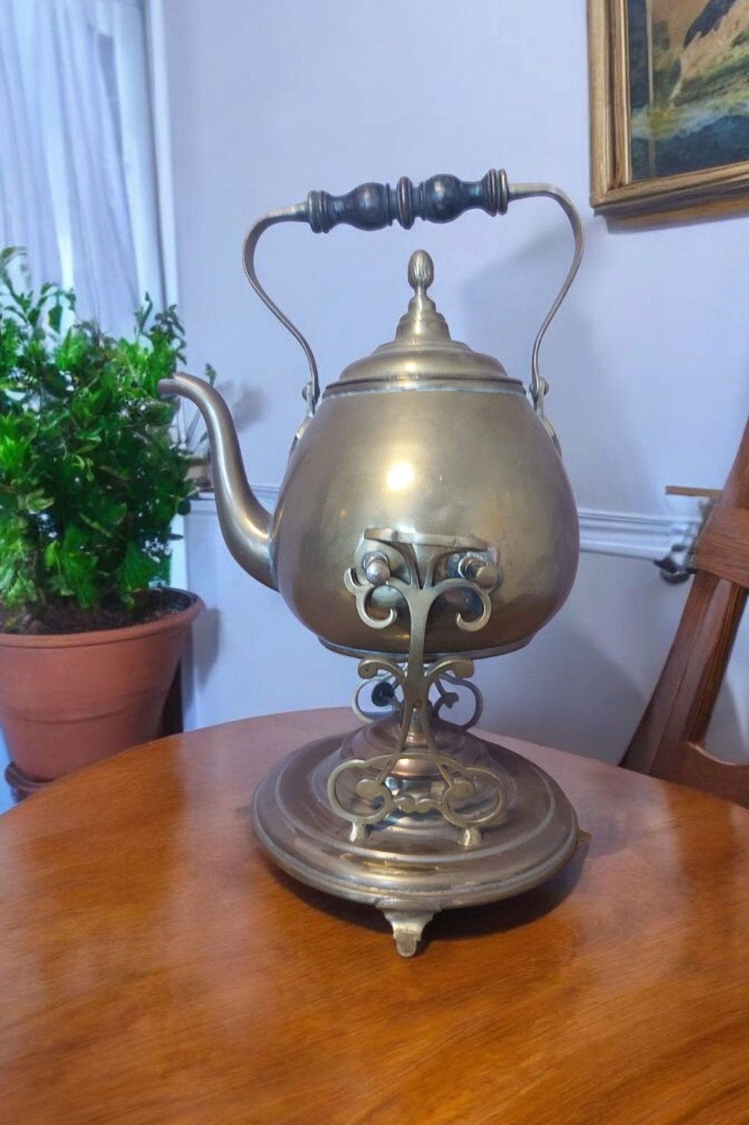 Théière vintage avec chauffe-plat — Wertheim Wien (Autriche), Antiquités & Art, Antiquités | Étain, Enlèvement ou Envoi
