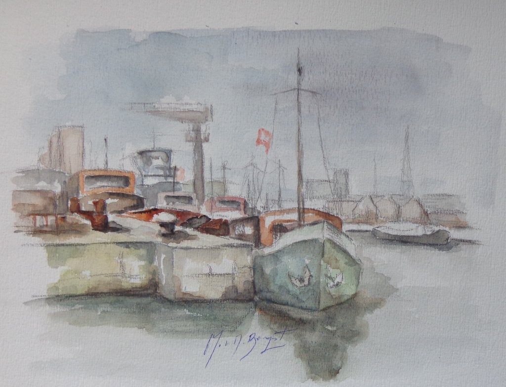MARCEL VAN DEN BEMPT / 3 STUKS / ANTWERPEN ORIGINEEL 27x36cm, Antiquités & Art, Enlèvement ou Envoi, Aquarelle, Signé, Papier