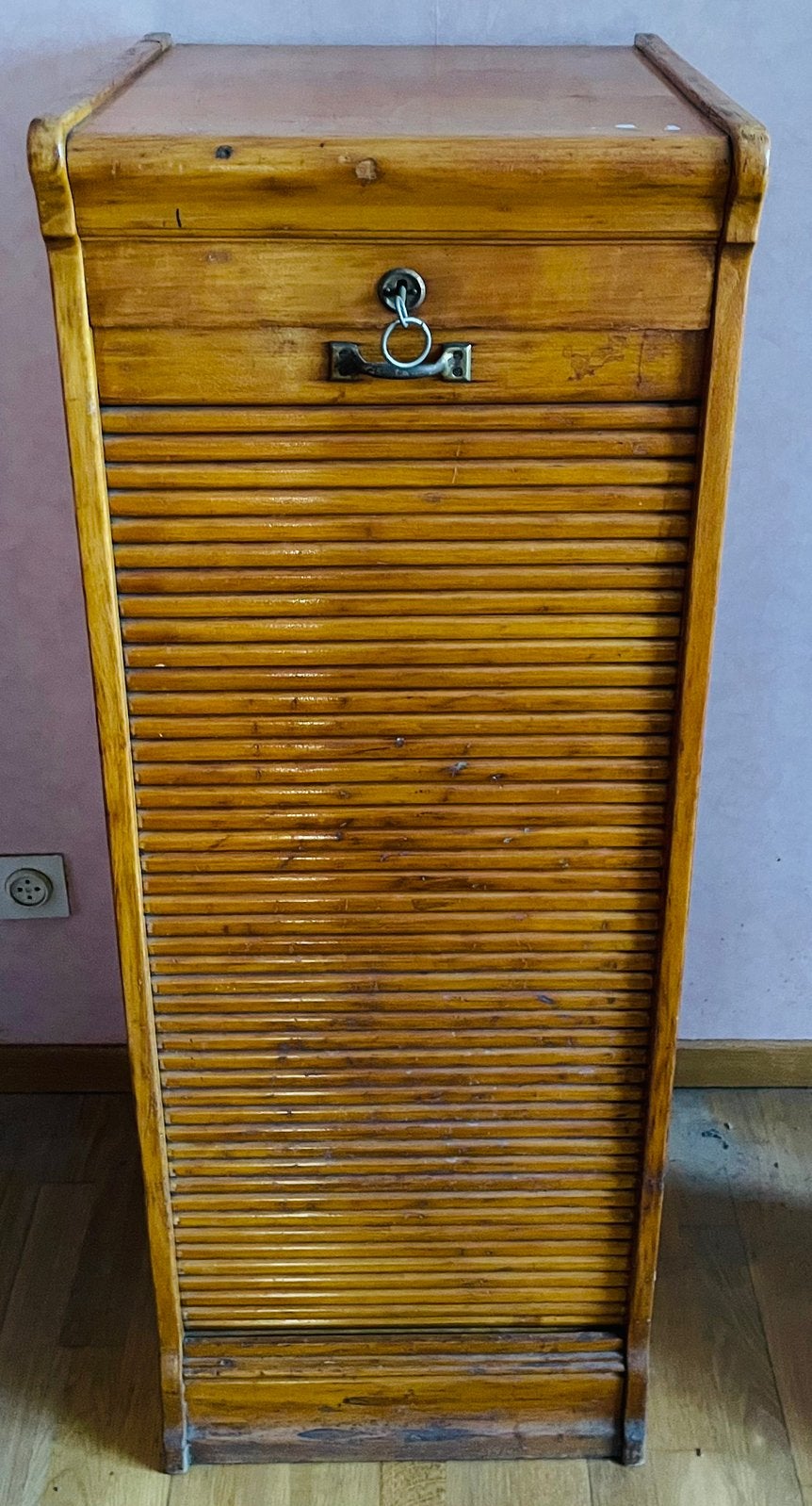 Meuble classeur à rideau en chêne, 25 à 50 cm, Avec serrure, Vintage, Enlèvement