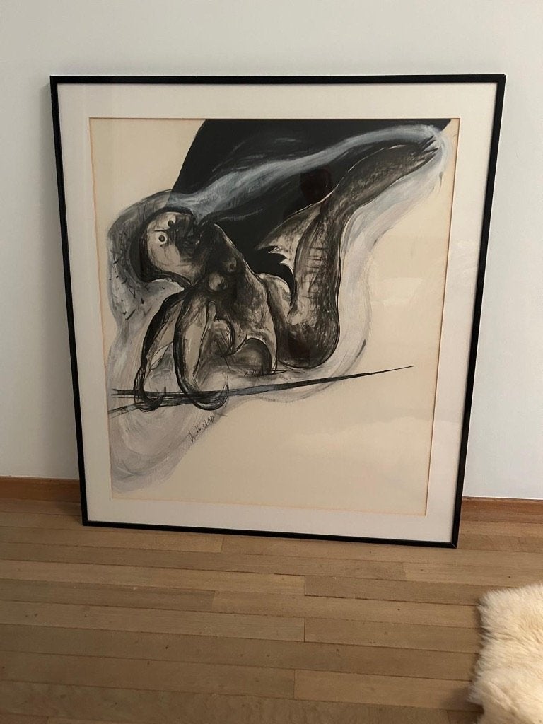 Kunstwerk ets/tekening Erik De Jonckheer, Ophalen, Abstract, Papier/karton, Achter glas
