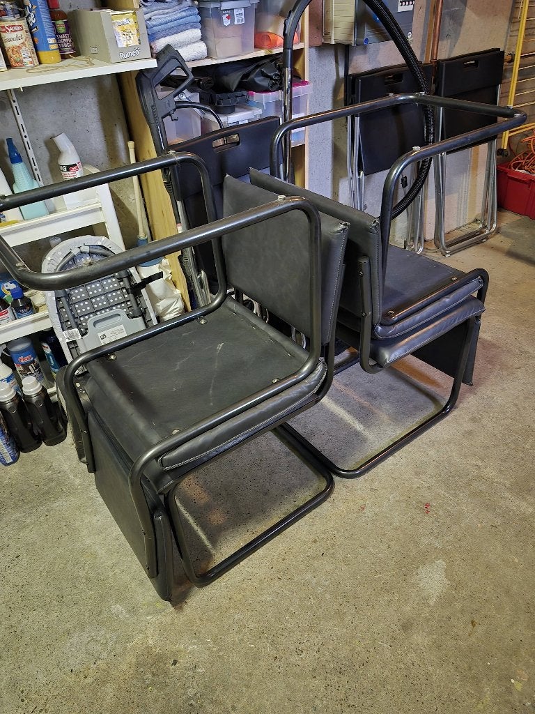Gebruikte Leren stoelen, Huis en Inrichting, Ophalen, Zwart, Vier, Leer