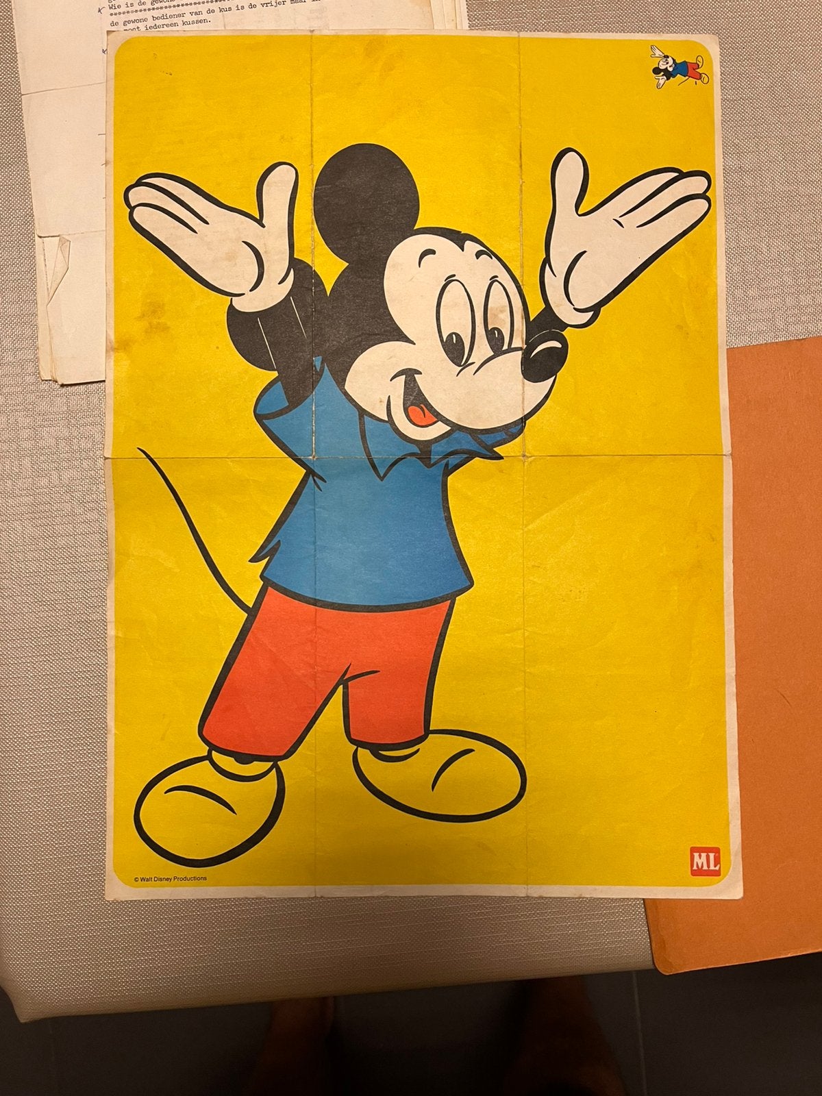 Vintage Micky Mouse Disney Poster, Ophalen of Verzenden, Gebruikt, Disney