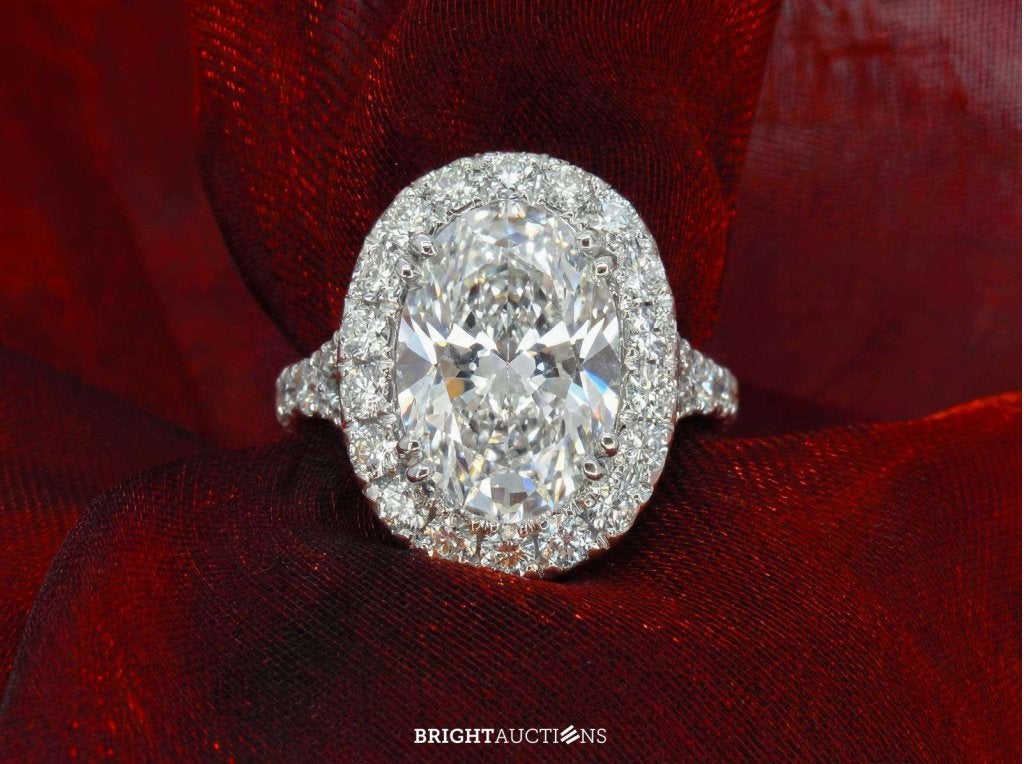 Witgouden entourage ring met een ovaal van 5.00 carat, Bijoux, Sacs & Beauté, Bagues, Neuf, Femme, 17 à 18, Blanc, Or, Enlèvement