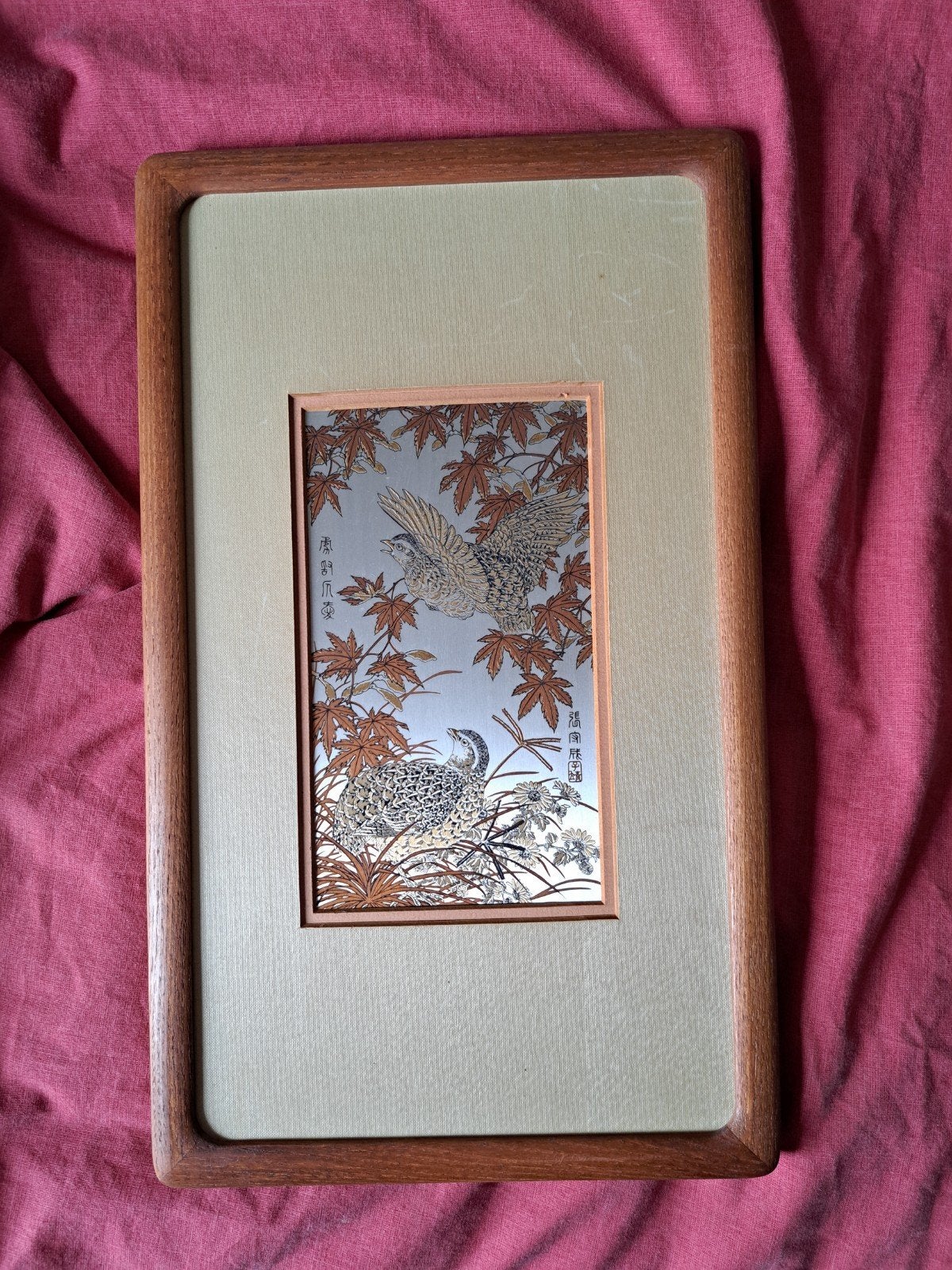 "The Quail of the Golden Maple"  Koperen ets, Antiek en Kunst, Ophalen