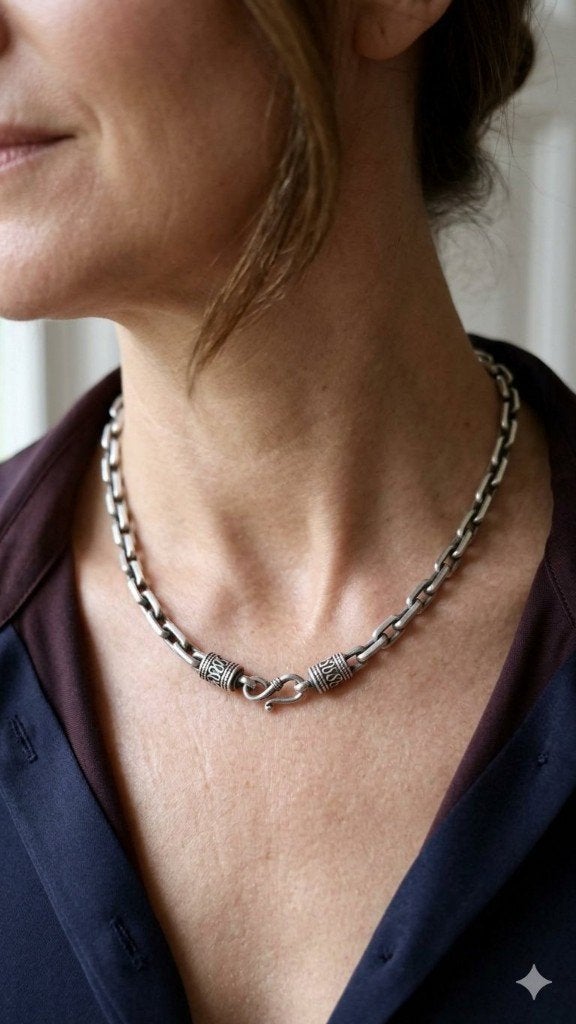 Prachtige Zilveren Schakelketting (925) Handgemaakt 79gr, Handtassen en Accessoires, Ophalen of Verzenden, Zilver, Ketting