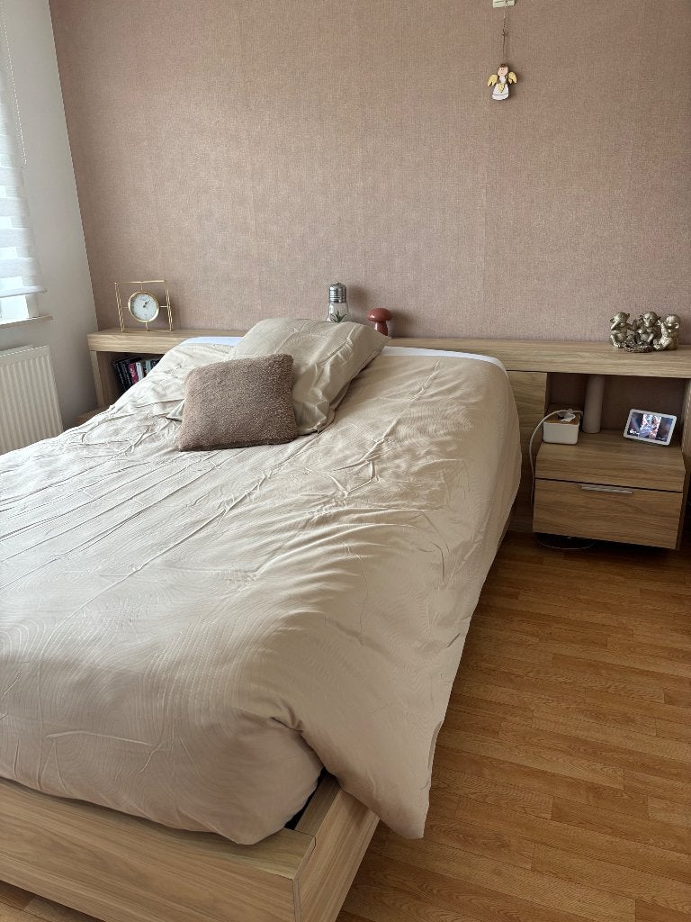 Dubbelbed 140 x 2m, Maison & Meubles, Chambre à coucher | Lits, Beige, Enlèvement, Bois, Deux personnes