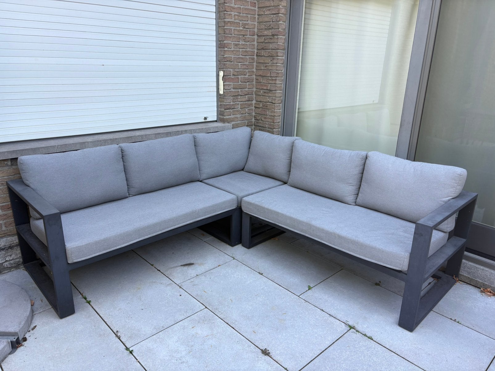 Mooie loungeset incl. grijze kussens, Tuin en Terras, Tuinsets en Loungesets, Ophalen, Gebruikt, Bank, Loungeset
