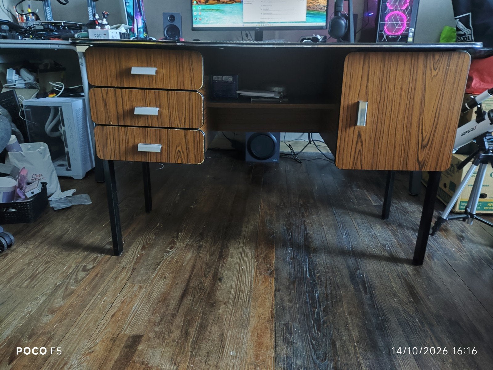 bureau vintage, Maison & Meubles, 117 cm, Vintage, Autres matériaux, Brun