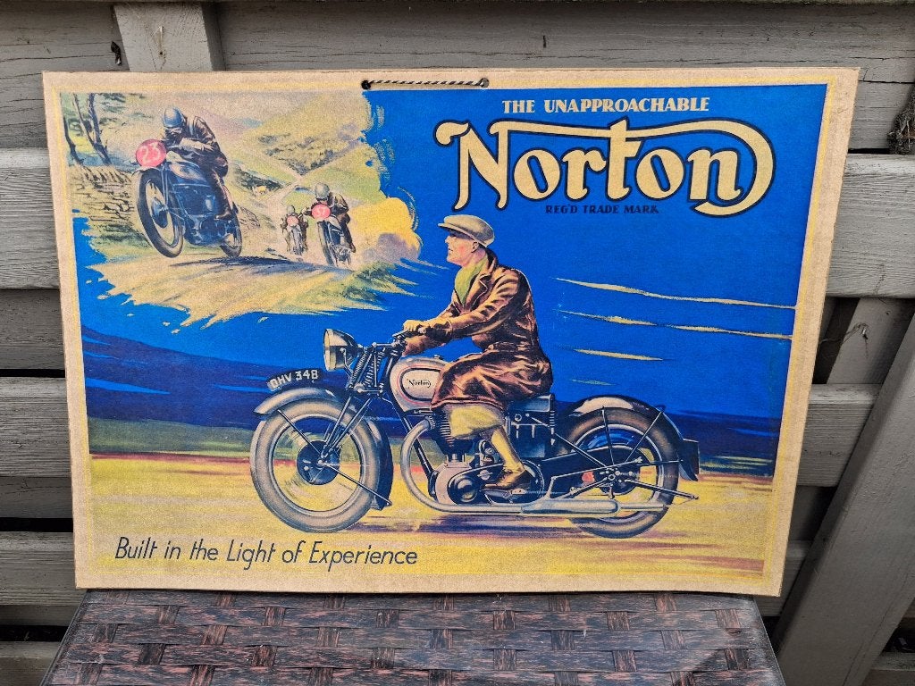 Oud reclamebord op hard karton CYCLES NORTON, Ophalen of Verzenden, Zo goed als nieuw, Reclamebord