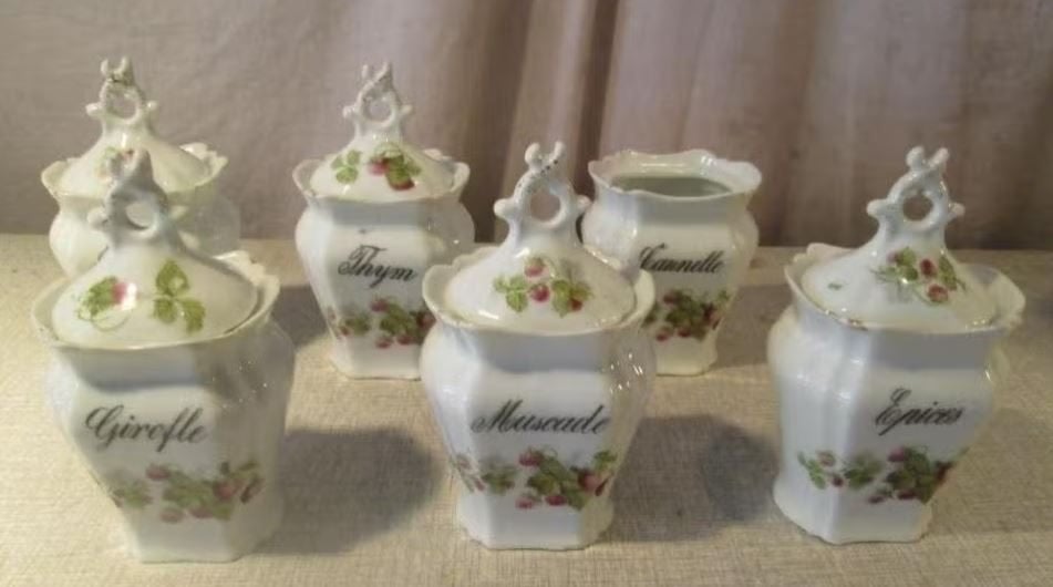 7 bocaux de rangement anciens en porcelaine, Enlèvement ou Envoi