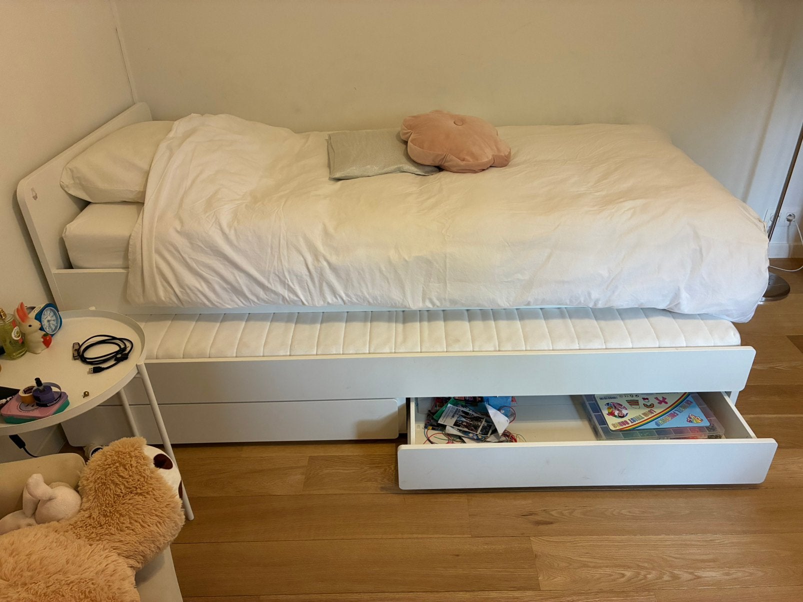 Lit gigogne Ikea blanc bon état, 90 cm, Une personne, Enlèvement, Utilisé