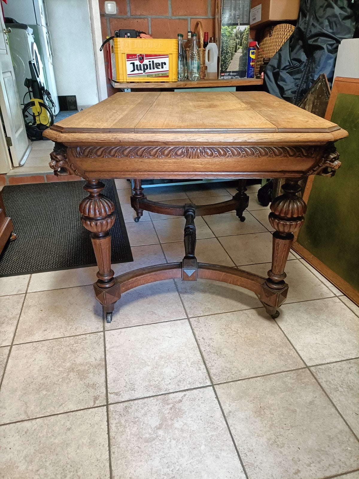 Antieke eiken tafel, met laden ,spot prijs 25€, Ophalen