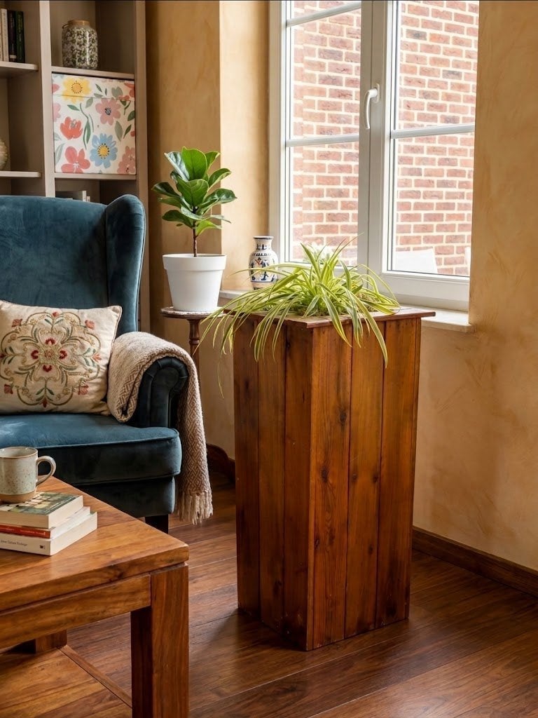 HAUTE JARDINIERE EN BOIS AVEC PLANTES, Comme neuf, Enlèvement, Intérieur, Autres formes