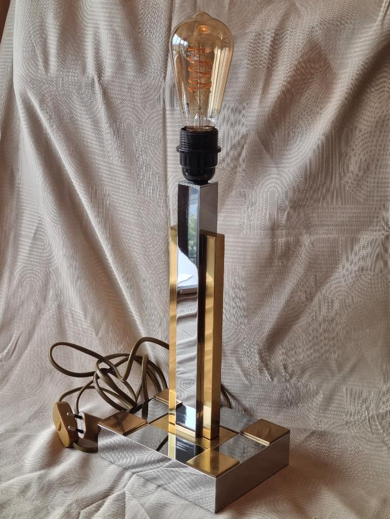 Design Lamp Hollywood Regency Style Chromé Metaal Goud 1980, Antiquités & Art, Antiquités | Éclairage, Enlèvement ou Envoi