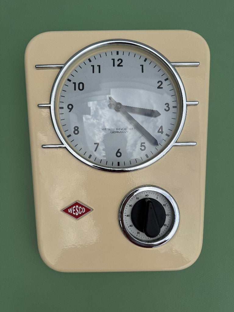 Wesco wandklok met timer, Analoog, Werkt op batterijen, Ophalen of Verzenden, Retro