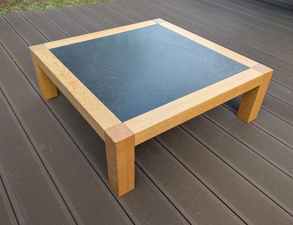 Salontafel eik natuursteen 100 x 100, Ophalen, Gebruikt, Minder dan 50 cm, 100 tot 150 cm