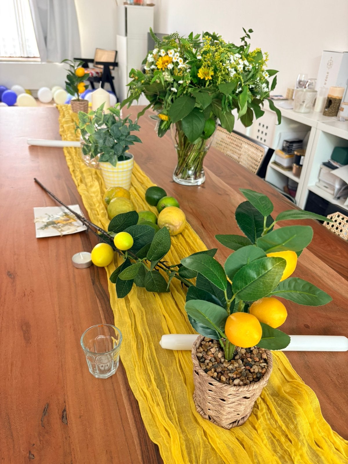 Decoration de table; jaune citron-Positano, Enlèvement ou Envoi, Comme neuf, Verre, Plante artificielle