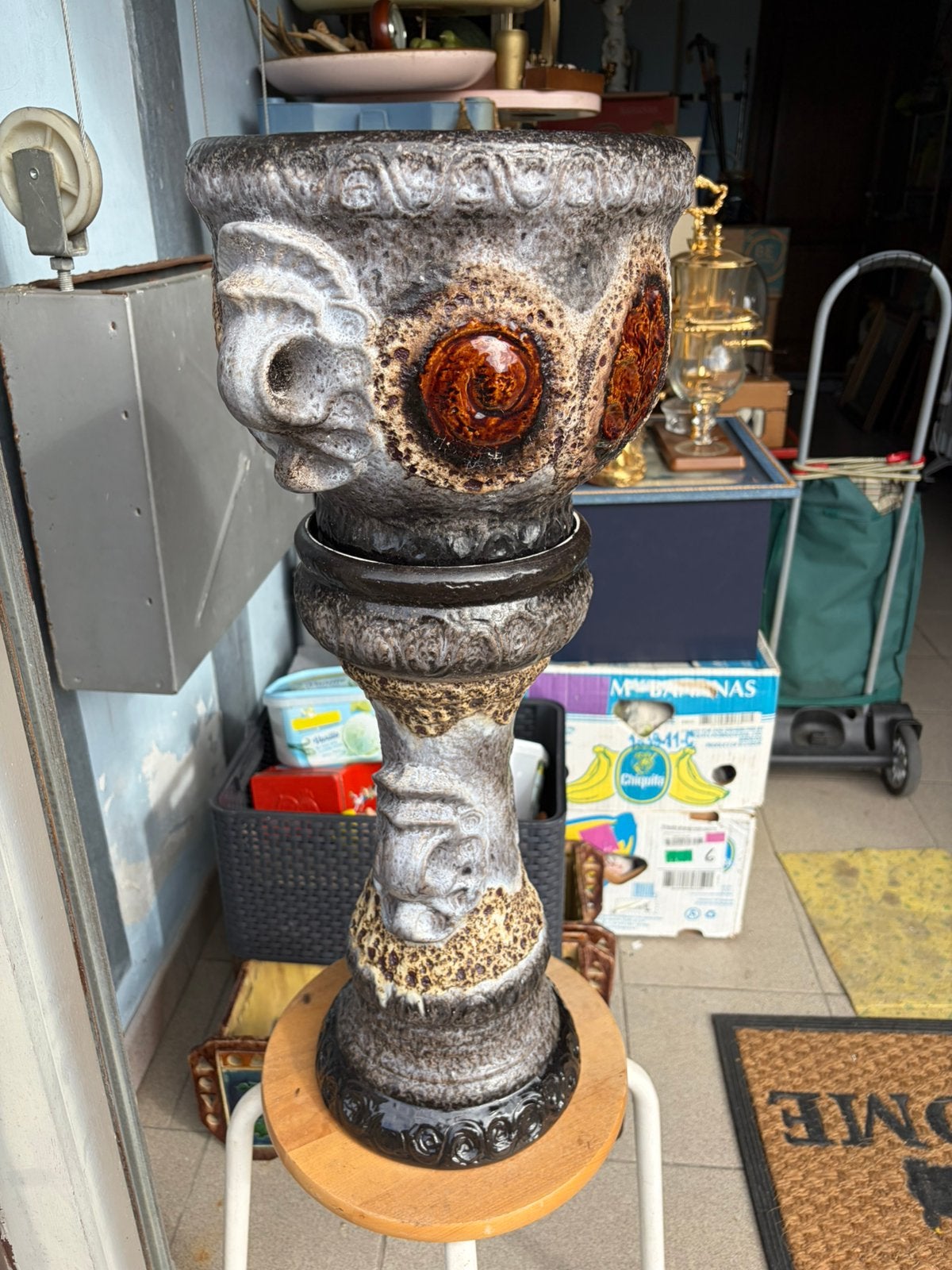 Support vintage + cache-pot, Antiquités & Art, Antiquités | Céramique & Poterie, Enlèvement