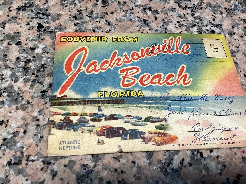 Vintage souvenir From JACKSONVILLE BEACH Florida, Verzamelen, Gebruikt, 1940 tot 1960, Prent, Buitenland