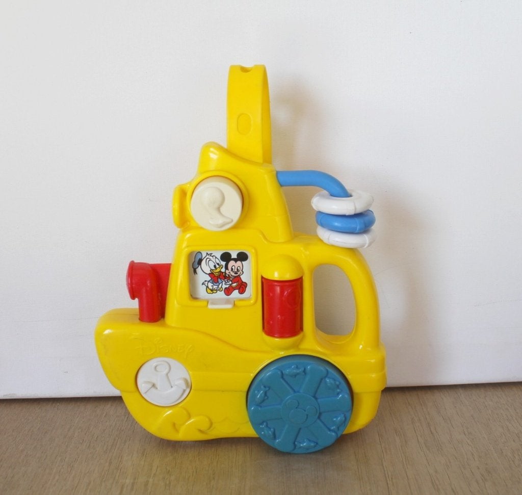 Disney Mattel, Mickey mouse anctivity roll along boat, 1991 , Kinderen en Baby's, Speelgoed |Speelgoedvoertuigen, Ophalen of Verzenden