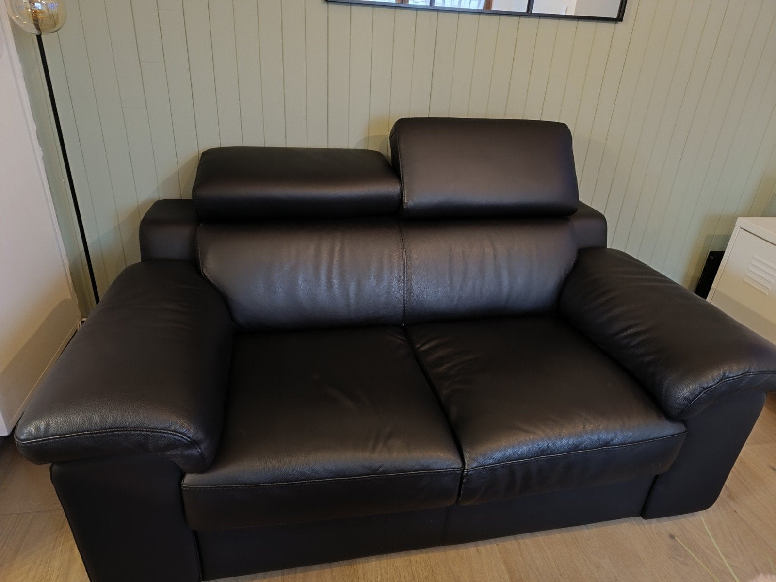 Salon en cuir noir à vendre en très bon état 3pl+2pl, Maison & Meubles, Canapés | Salons, Enlèvement, Cuir