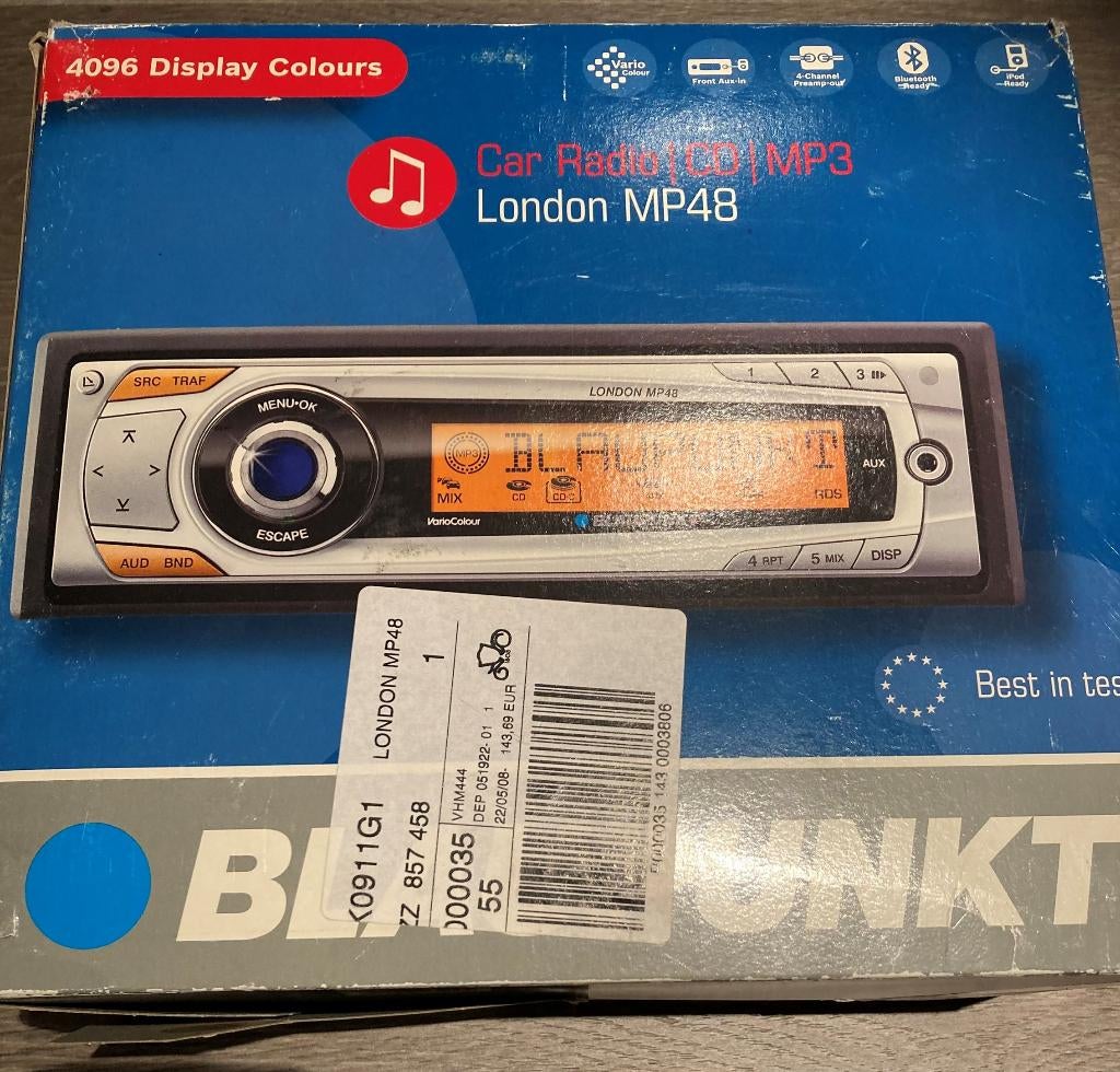 Blaupunkt London MP48 Autoradio - CD/MP3 - Originele doos, Enlèvement ou Envoi, Comme neuf, Radio, Avec lecteur de CD