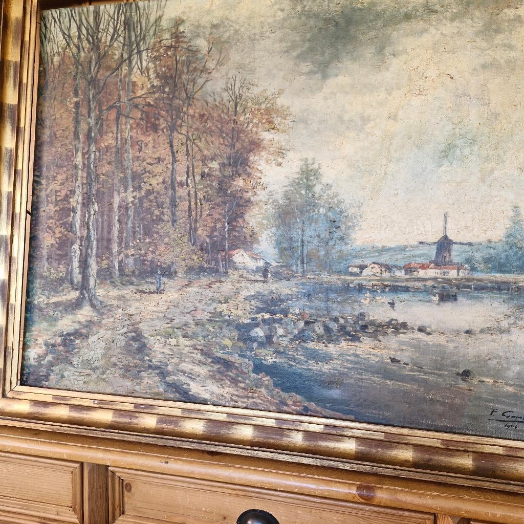 Schilderij landschapstafereel  F. Gomzé 1904, Antiek en Kunst, Kunst | Schilderijen | Klassiek, Ophalen