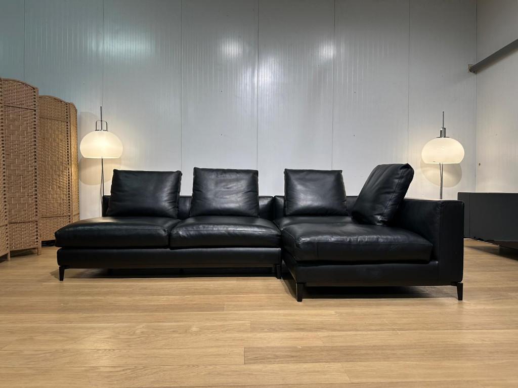 TBE Minotti Andersen canapé d’angle cuir noir – PN: 27.500€, Quatre personnes ou plus, Comme neuf, Bankstel Bank Zetels Sofa Hoekbank Design bank