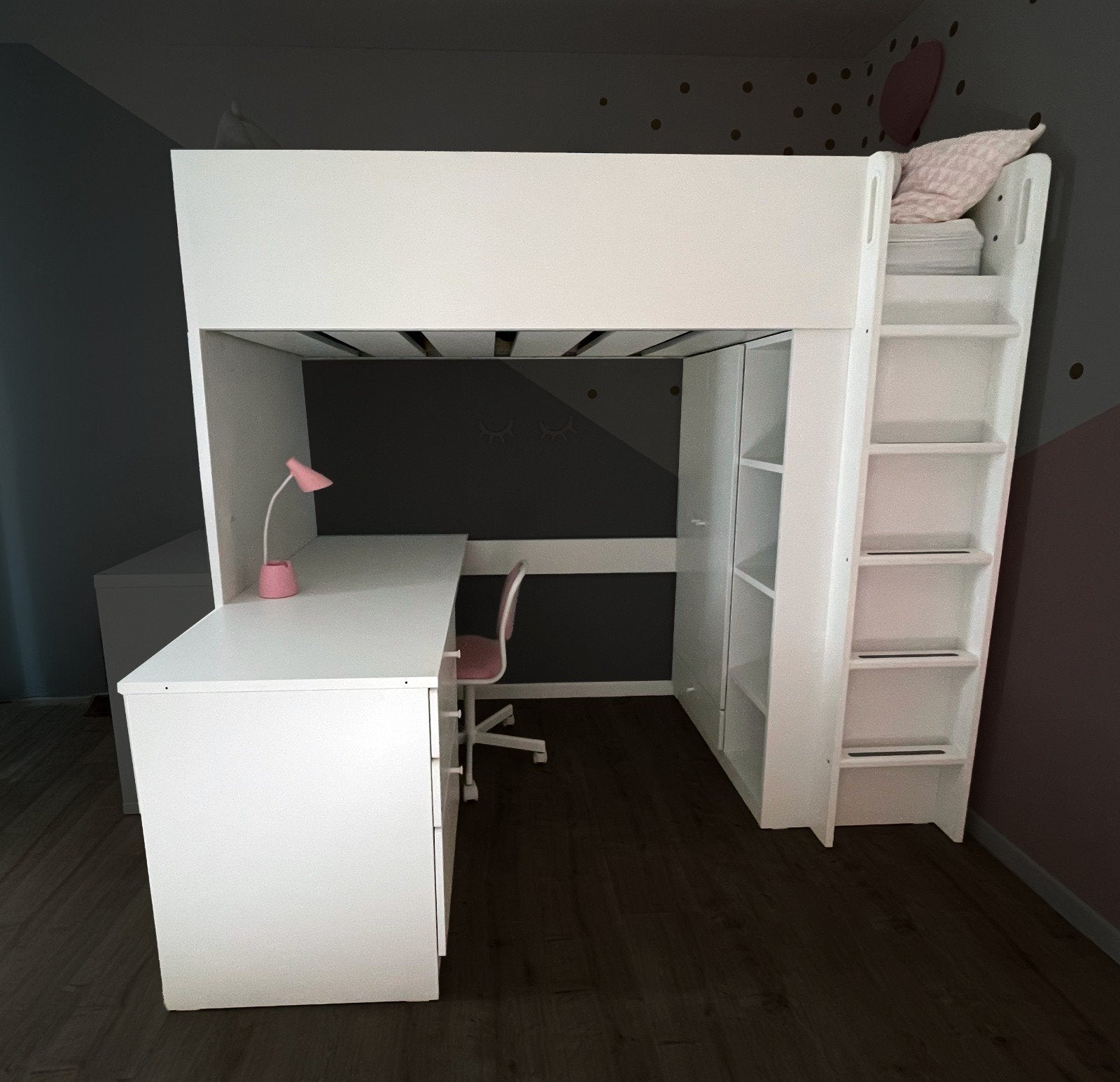 Lit mezzanine avec bureau, 90x200 cm, Kinderen en Baby's, Kinderkamer | Stapelbedden en Hoogslapers, Ophalen, Zo goed als nieuw