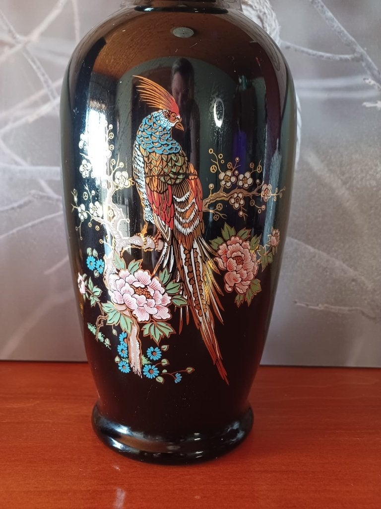 Grote Vintage Italiaanse Vaas Zwart Kristall Glas, Verzenden