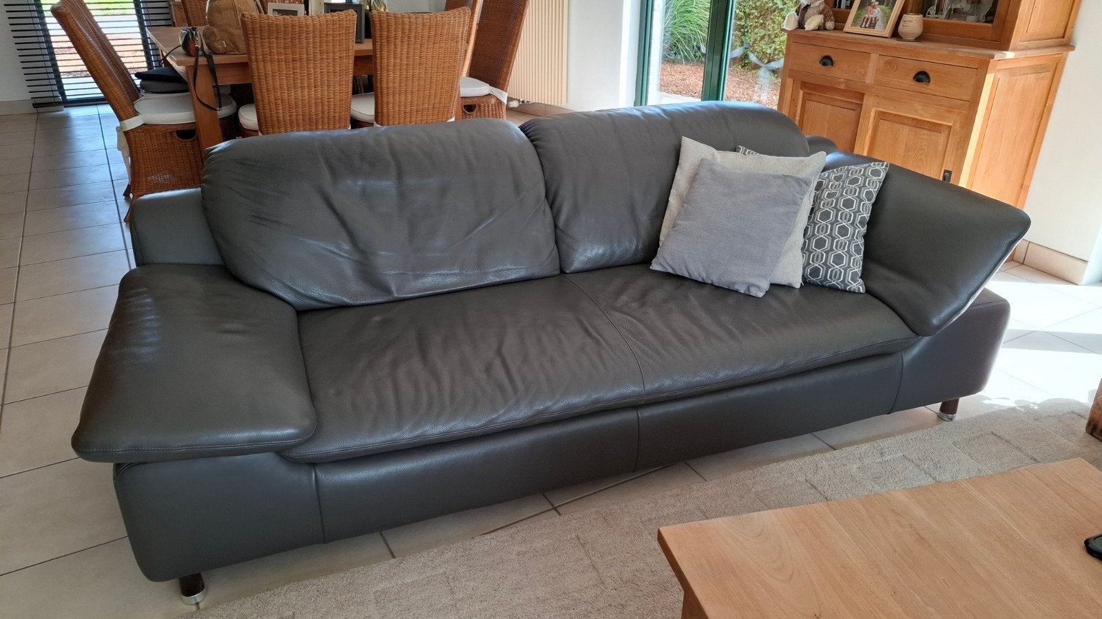 W. Schillig salon! 3 zit en 2 zit in bruin leder, 100 à 125 cm, Banc droit, Enlèvement, Utilisé