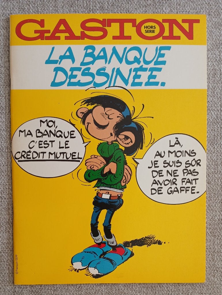 BD Gaston Lagaffe PUB La banque dessinée EO Franquin TTB, Livres, Une BD, Enlèvement ou Envoi, Utilisé