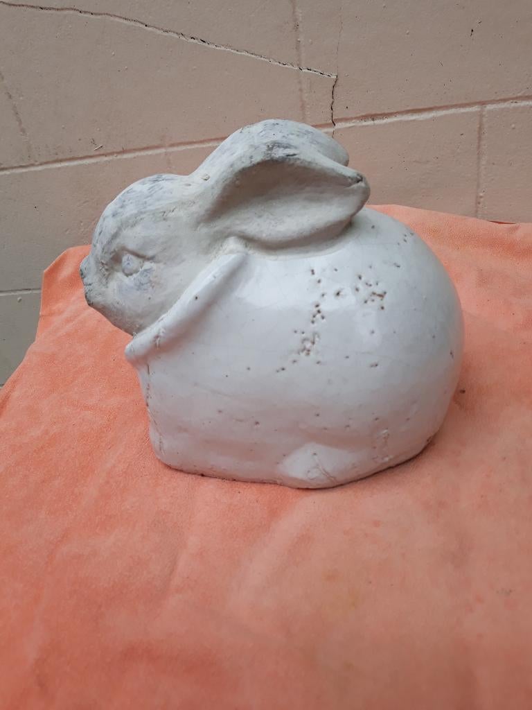 rustiek beeld terracotta  haas tuin terras wit L:21 H:18, Tuin en Terras, Ophalen, Gebruikt, Overige materialen, Dierenbeeld