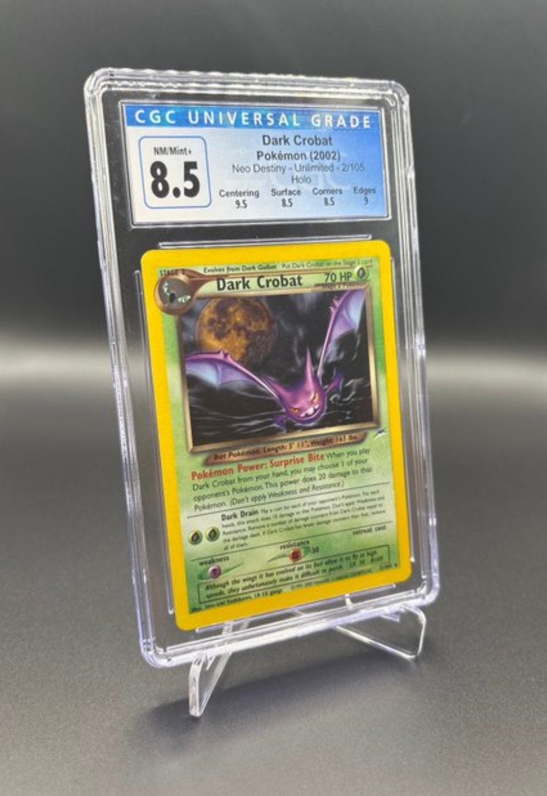 Pokémon Dark Crobat 2/105 Neo Destiny CGC 8.5 Holo WOTC 2002, Enlèvement ou Envoi, Comme neuf, Cartes en vrac, Foil