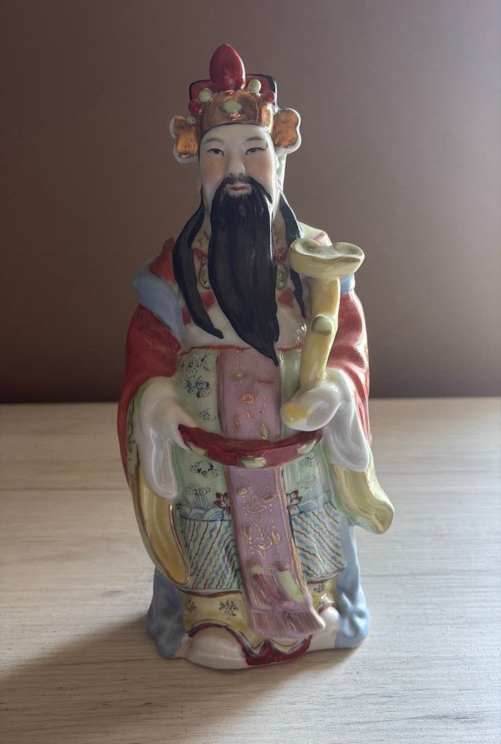 Statue vintage en porcelaine chinoise Lu Xing — 27 cm, Enlèvement ou Envoi, Comme neuf, Religion