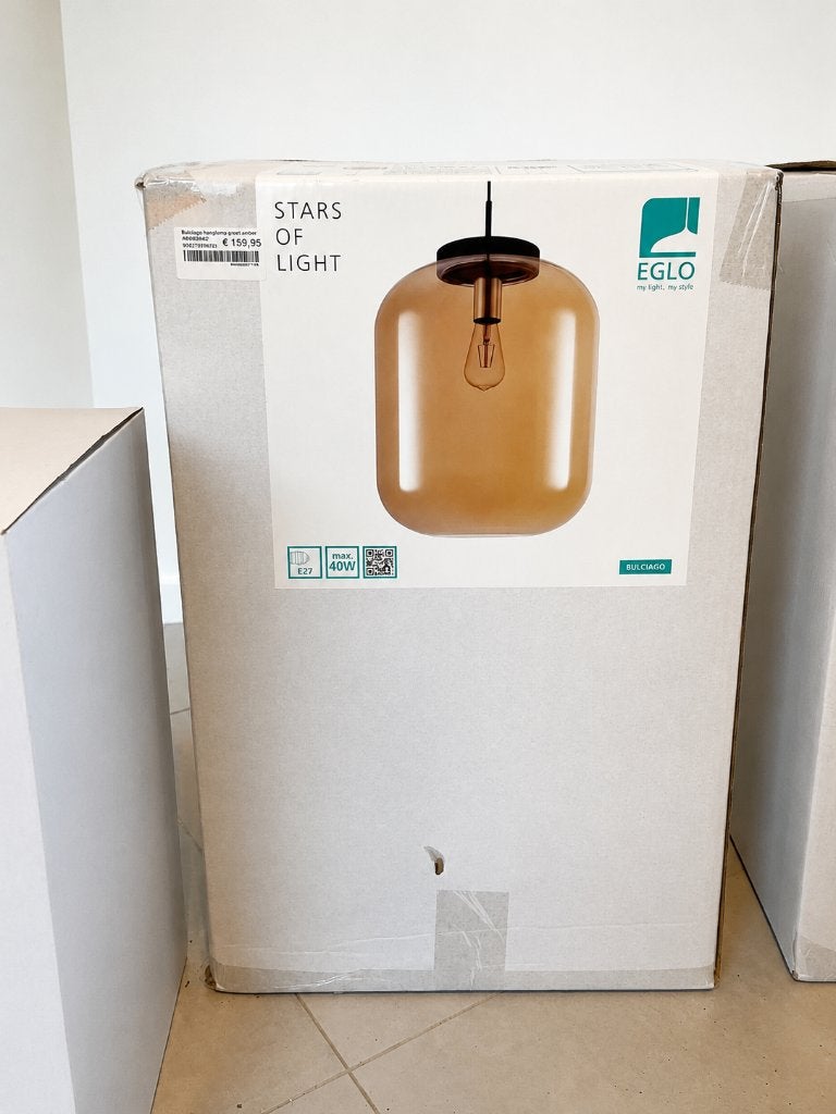 3x lampe EGLO Bulciago ambrée - diamètre 35 cm - neuve, Maison & Meubles, Enlèvement, Neuf, Verre, E27 (grand)