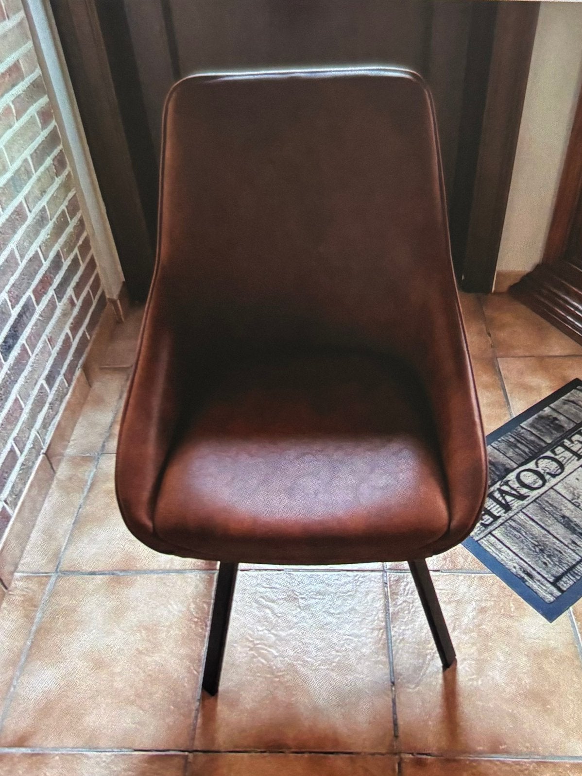 4 bruine skai leder stoelen, Ophalen, Zo goed als nieuw